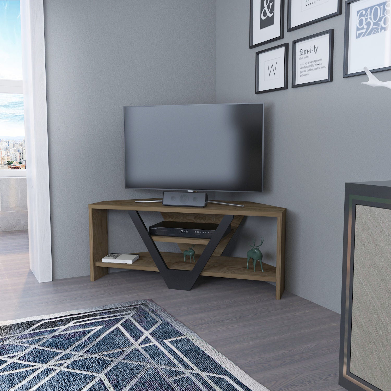 Suporte de TV elegante, dourado e preto, 90 x 35 x 36,8 cm | Painel de partículas 100% revestido de melamina, 18 mm de espessura | Perfeito para salas de estar e espaços de entretenimento modernos