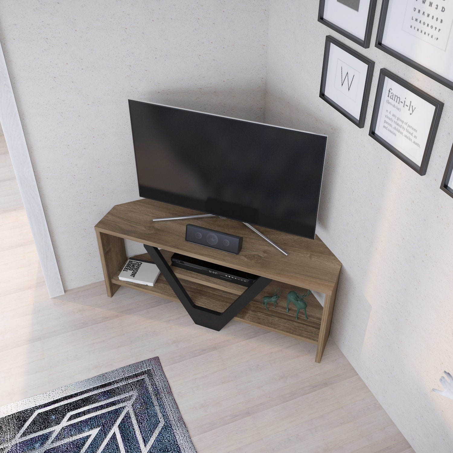 Suporte de TV elegante, nogueira e preto, 90 x 35 x 36,8 cm | Painel de partículas 100% revestido de melamina, 18 mm de espessura | Design moderno para salas de estar e espaços de entretenimento