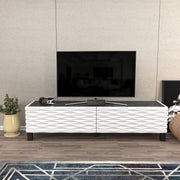 Suporte de TV tradicional, branco e preto, 149,2 x 35 x 38 cm | Painel de partículas 100% revestido em melamina, 18 mm de espessura | Design elegante para salas de estar e espaços de entretenimento