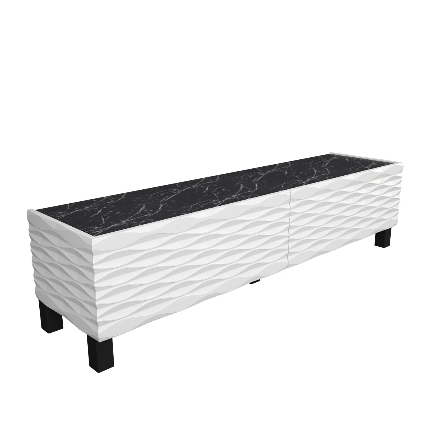 Suporte de TV tradicional, branco e preto, 149,2 x 35 x 38 cm | Painel de partículas 100% revestido em melamina, 18 mm de espessura | Design elegante para salas de estar e espaços de entretenimento