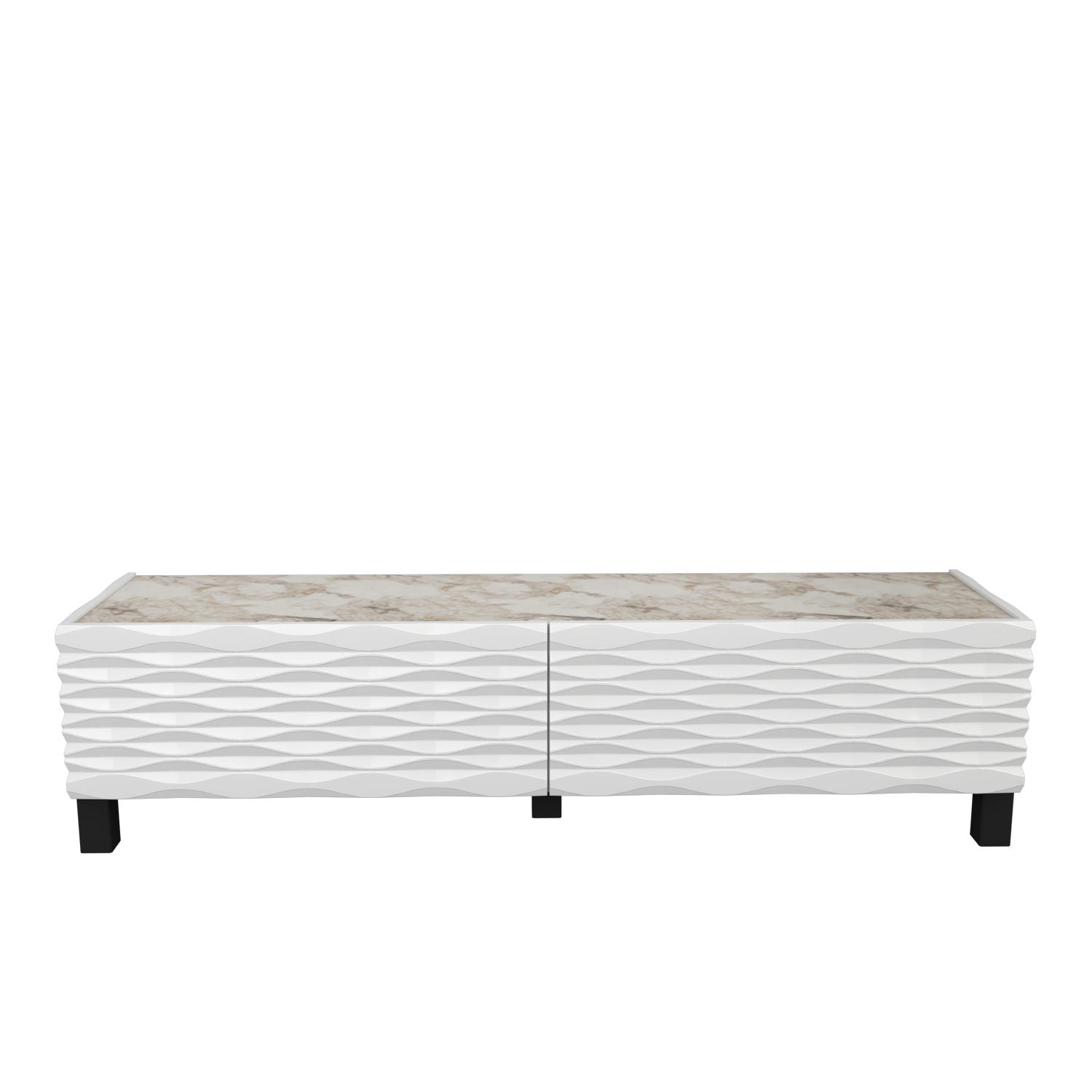 Suporte de TV tradicional branco, 149,2 cm x 35 cm x 38 cm | Painel de partículas 100% revestido de melamina, 18 mm de espessura | Design elegante para salas de estar e espaços de entretenimento