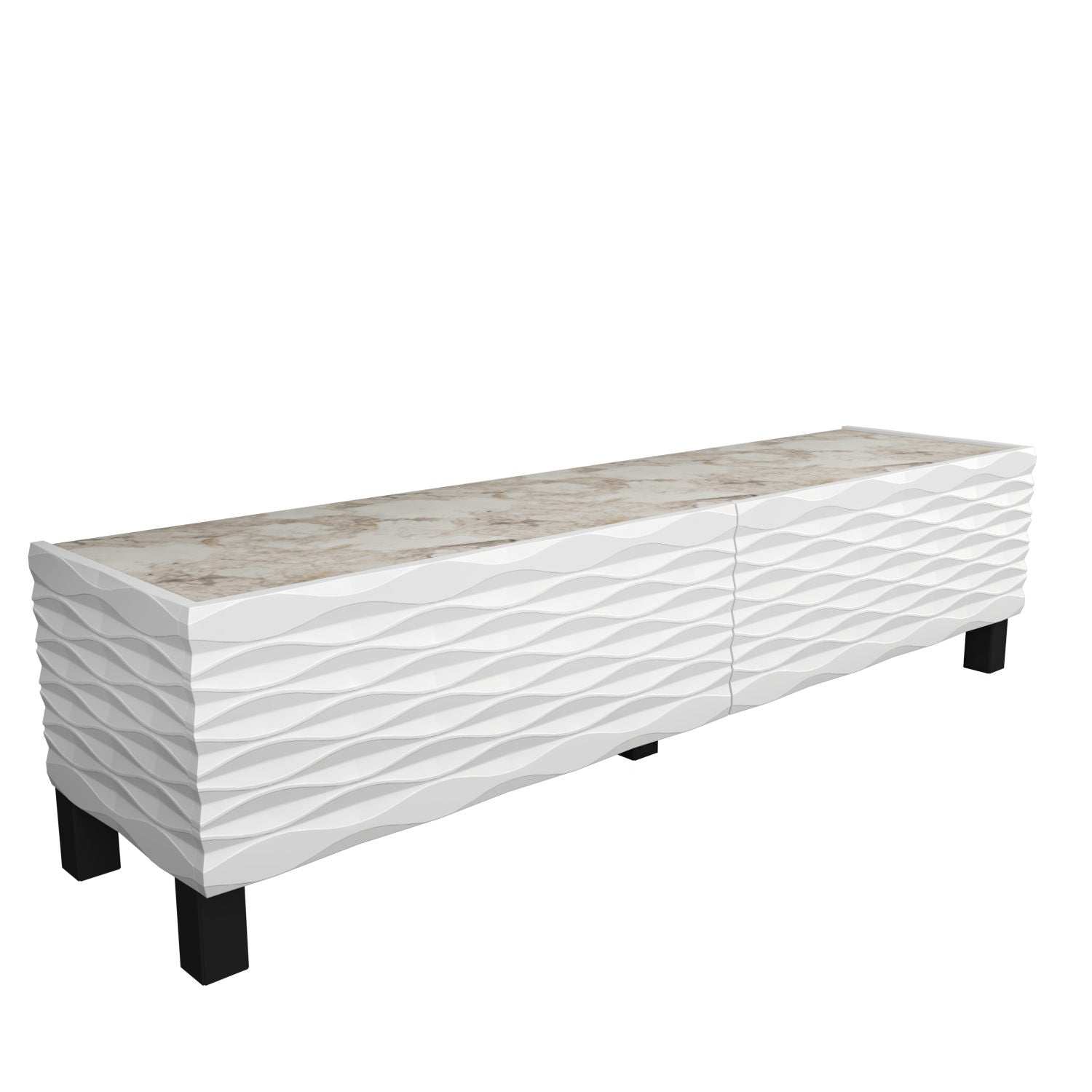 Suporte de TV tradicional branco, 149,2 cm x 35 cm x 38 cm | Painel de partículas 100% revestido de melamina, 18 mm de espessura | Design elegante para salas de estar e espaços de entretenimento