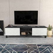 Suporte de TV tradicional, preto e branco, 150 cm x 35 cm x 40,3 cm | Painel de partículas 100% revestido de melamina, 18 mm de espessura | Design elegante e funcional para salas de estar