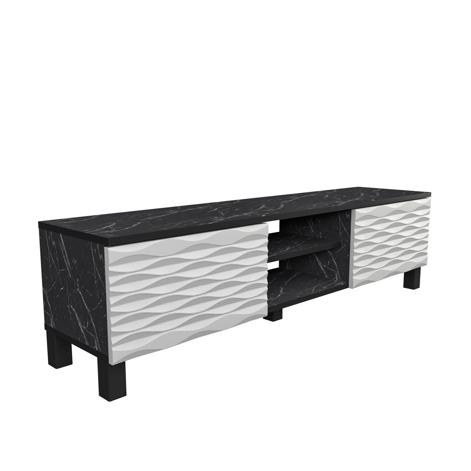 Suporte de TV tradicional, preto e branco, 150 cm x 35 cm x 40,3 cm | Painel de partículas 100% revestido de melamina, 18 mm de espessura | Design elegante e funcional para salas de estar