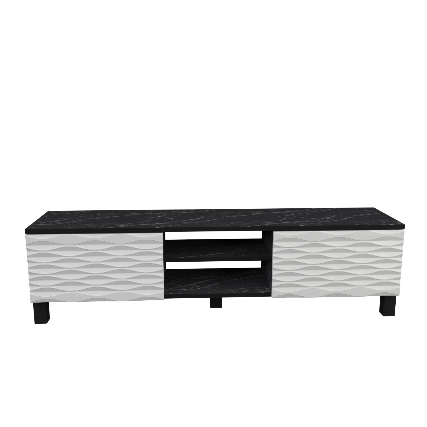 Suporte de TV tradicional, preto e branco, 150 cm x 35 cm x 40,3 cm | Painel de partículas 100% revestido de melamina, 18 mm de espessura | Design elegante e funcional para salas de estar
