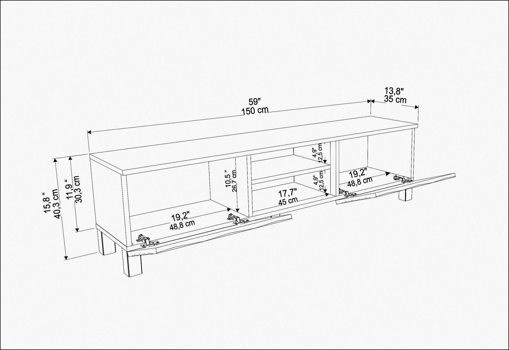 Suporte de TV tradicional branco, 150 cm x 35 cm x 40,3 cm | Painel de partículas 100% revestido de melamina, 18 mm de espessura | Design elegante e funcional para salas de estar