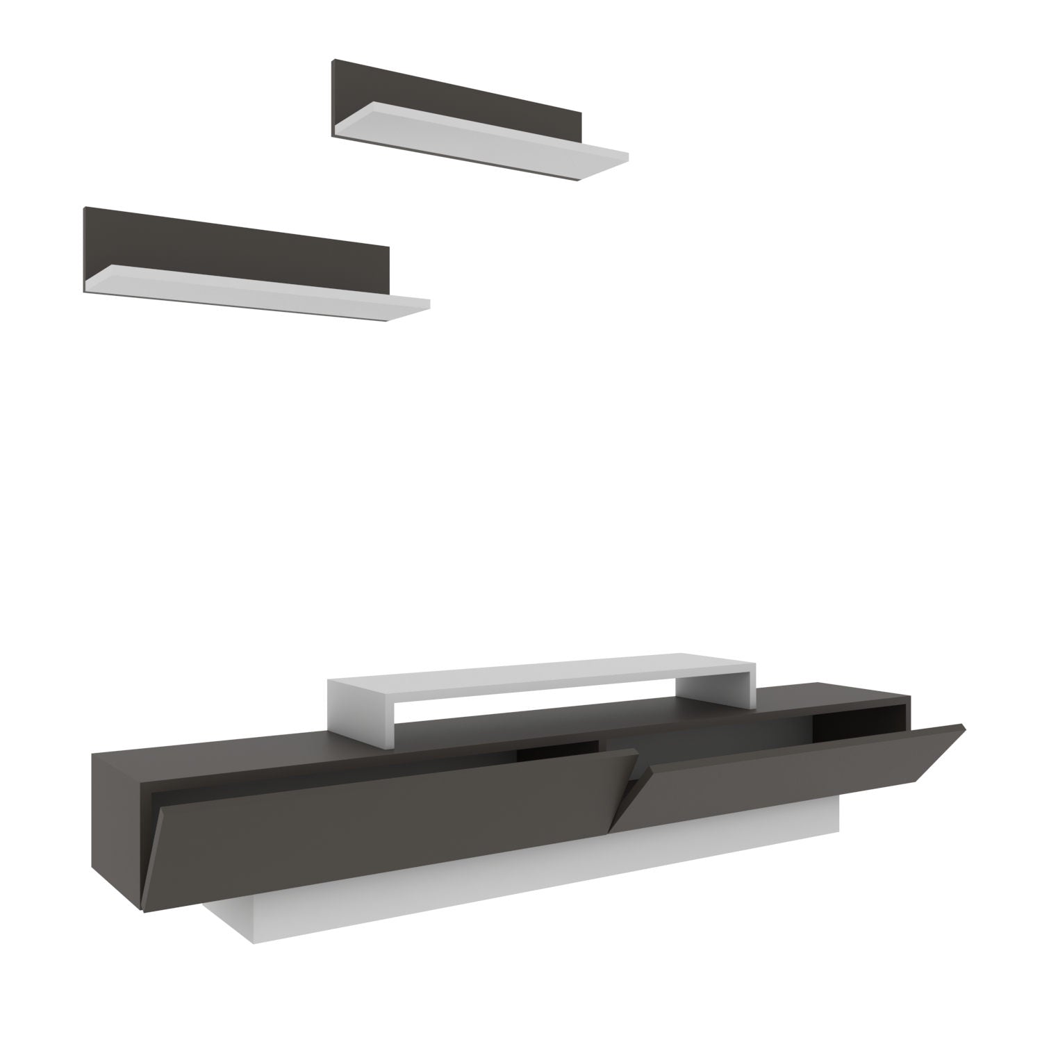 Móvel de TV escandinavo, branco e marrom, 180 x 31 x 40 cm | Painel de partículas 100% revestido em melamina, 18 mm de espessura | Inclui 2 prateleiras de parede, design elegante e funcional
