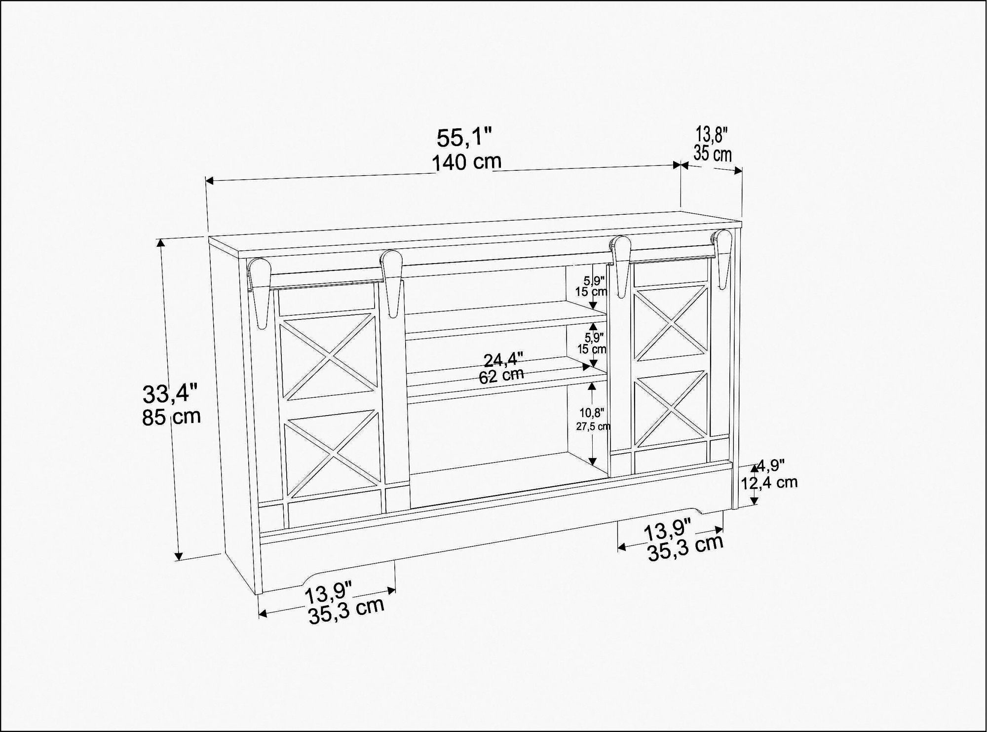 Suporte de TV tradicional, safira e branco, 140 x 35 x 85 cm | Painel de partículas 100% revestido de melamina, 18 mm de espessura | Armazenamento elegante para sala de estar
