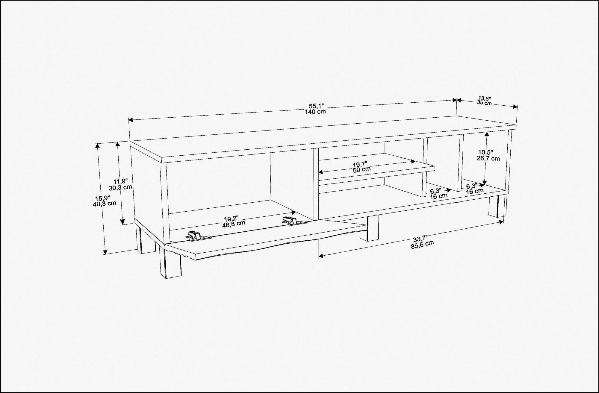 Suporte de TV tradicional, nogueira e branco, 140 cm x 35 cm x 40,3 cm | Painel de partículas 100% revestido de melamina, 18 mm de espessura | Design elegante e funcional para salas de estar