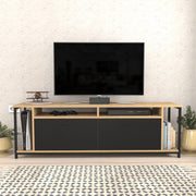 Suporte de TV industrial, carvalho e preto, 160 x 35 x 50,8 cm | Painel de partículas 100% revestido de melamina, 18 mm de espessura | Elegante e funcional para salas de estar modernas