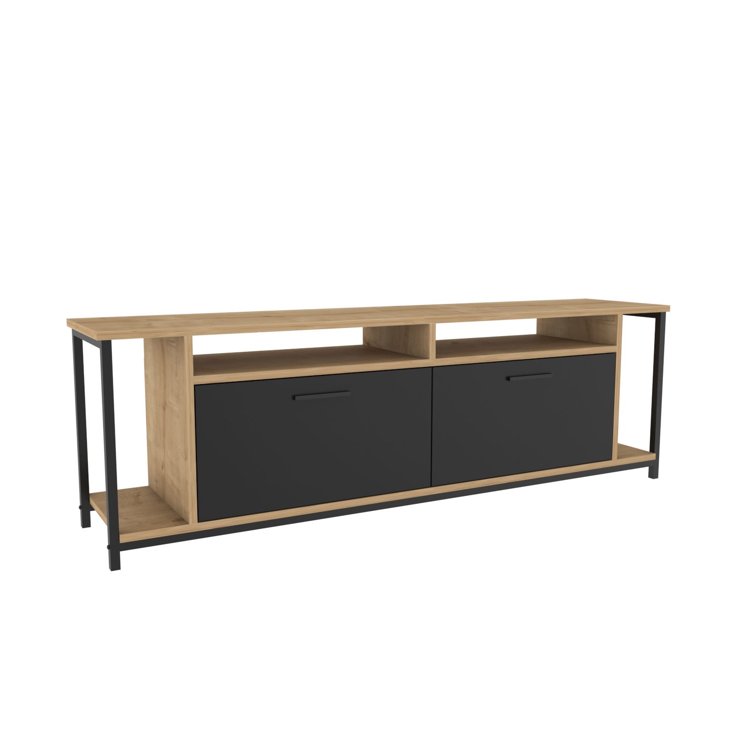 Suporte de TV industrial, carvalho e preto, 160 x 35 x 50,8 cm | Painel de partículas 100% revestido de melamina, 18 mm de espessura | Elegante e funcional para salas de estar modernas