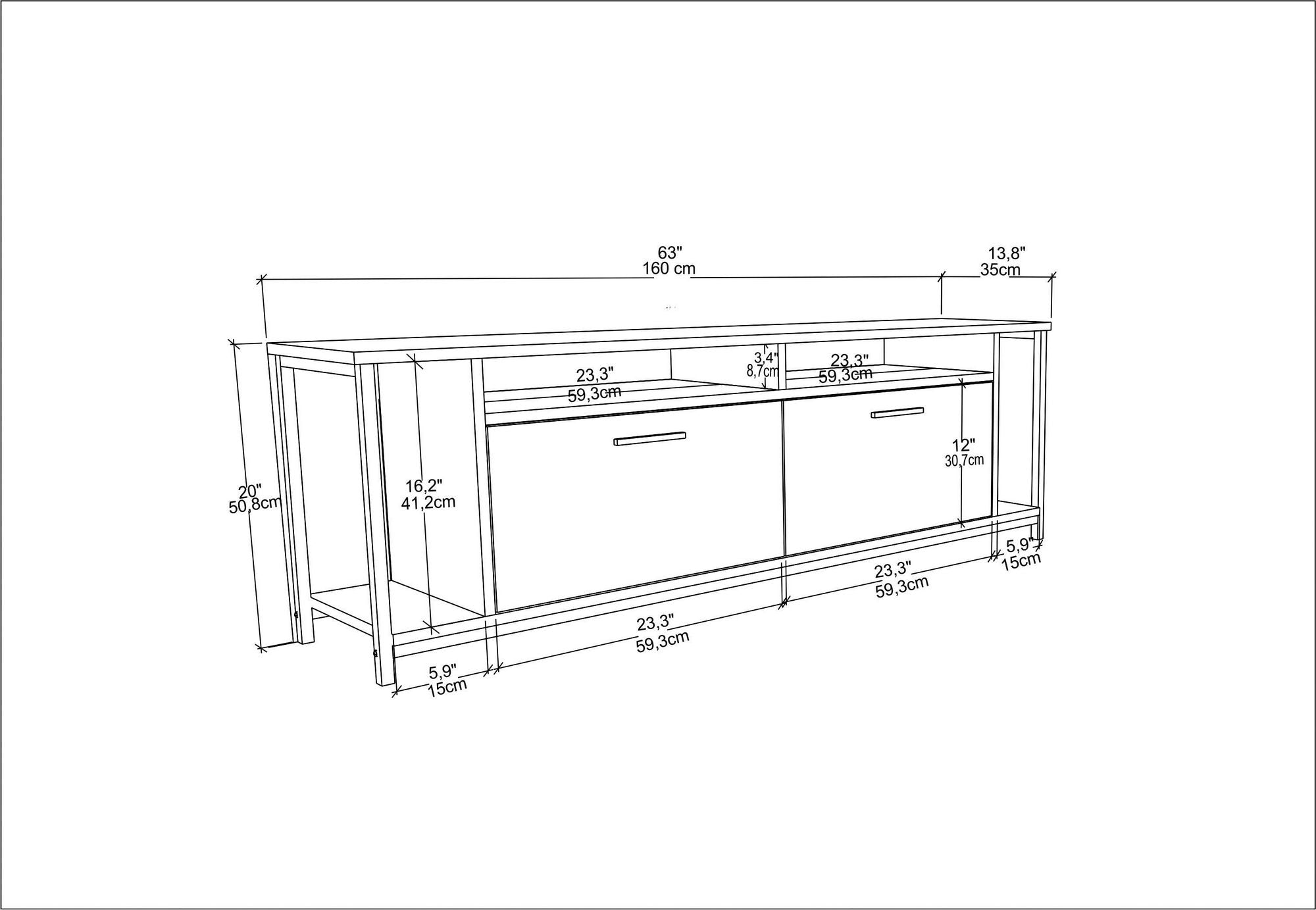 Suporte de TV industrial, carvalho e preto, 160 x 35 x 50,8 cm | Painel de partículas 100% revestido de melamina, 18 mm de espessura | Elegante e funcional para salas de estar modernas