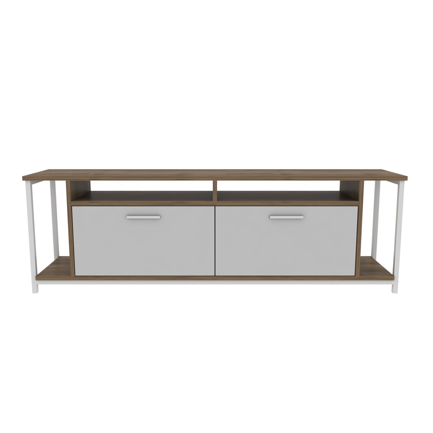 Suporte de TV elegante, 160 cm de largura, branco e nogueira, 100% aglomerado revestido em melamina, 18 mm de espessura | Design moderno para salas de estar e espaços de entretenimento
