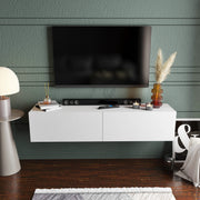 Suporte de TV escandinavo, branco, 159,7 x 36,8 x 34,1 cm | Painel de partículas 100% revestido de melamina, 18 mm de espessura | Elegante e funcional para salas de estar modernas