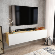 Suporte de TV escandinavo, branco e safira, 159,7 x 36,8 x 34,1 cm | Painel de partículas 100% revestido de melamina, 18 mm de espessura | Design elegante e funcional para salas de estar modernas