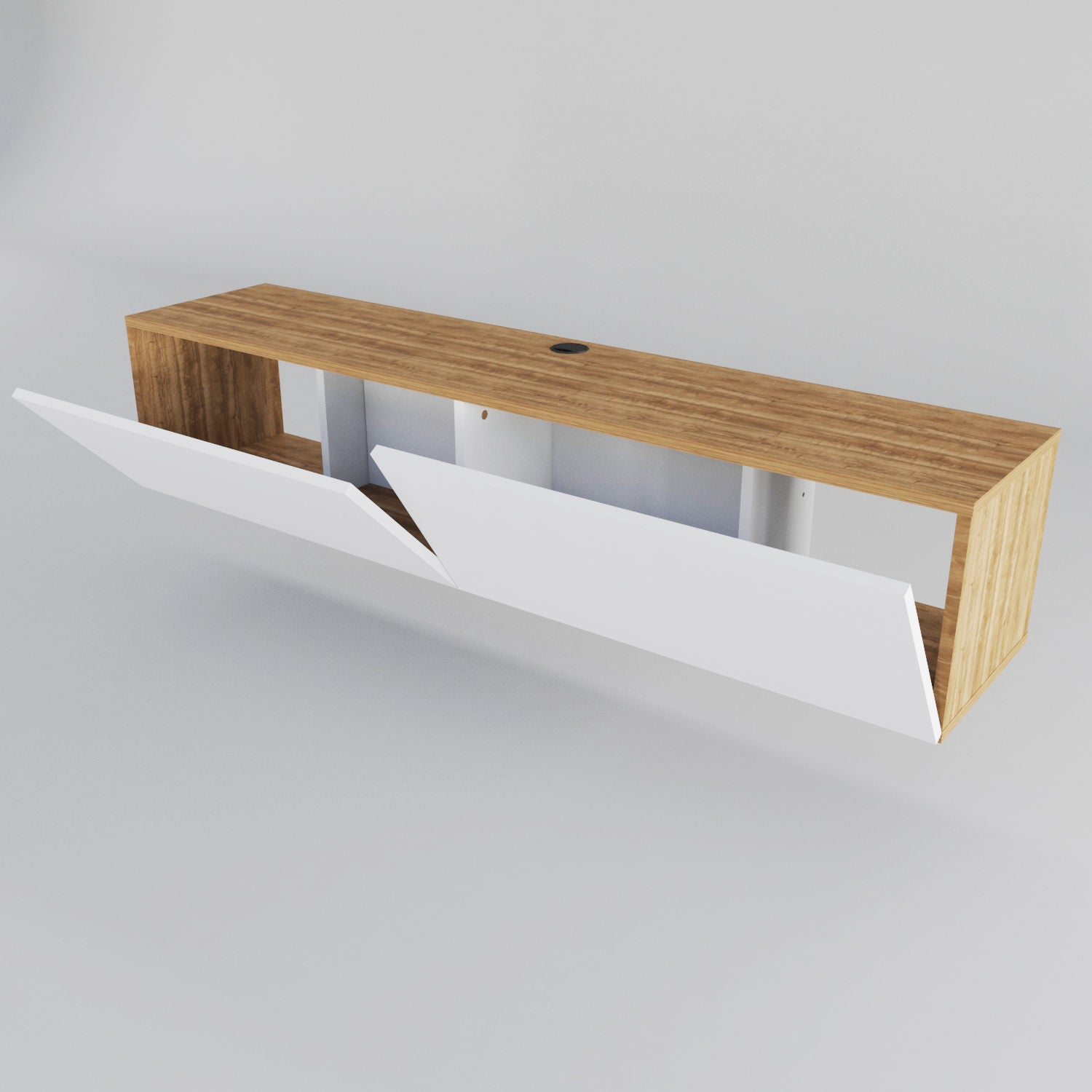 Suporte de TV escandinavo, branco e nogueira, 159,7 x 36,8 x 34,1 cm | Painel de partículas 100% revestido de melamina, 18 mm de espessura | Design elegante e funcional para salas de estar modernas