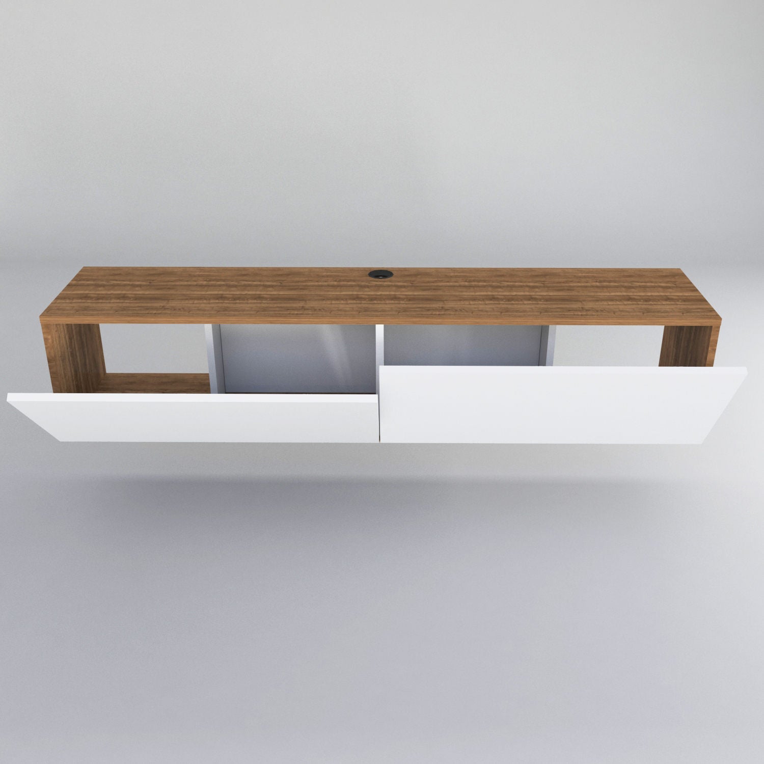 Suporte de TV escandinavo, branco e nogueira, 159,7 x 36,8 x 34,1 cm | Painel de partículas 100% revestido de melamina, 18 mm de espessura | Design elegante e funcional para salas de estar modernas
