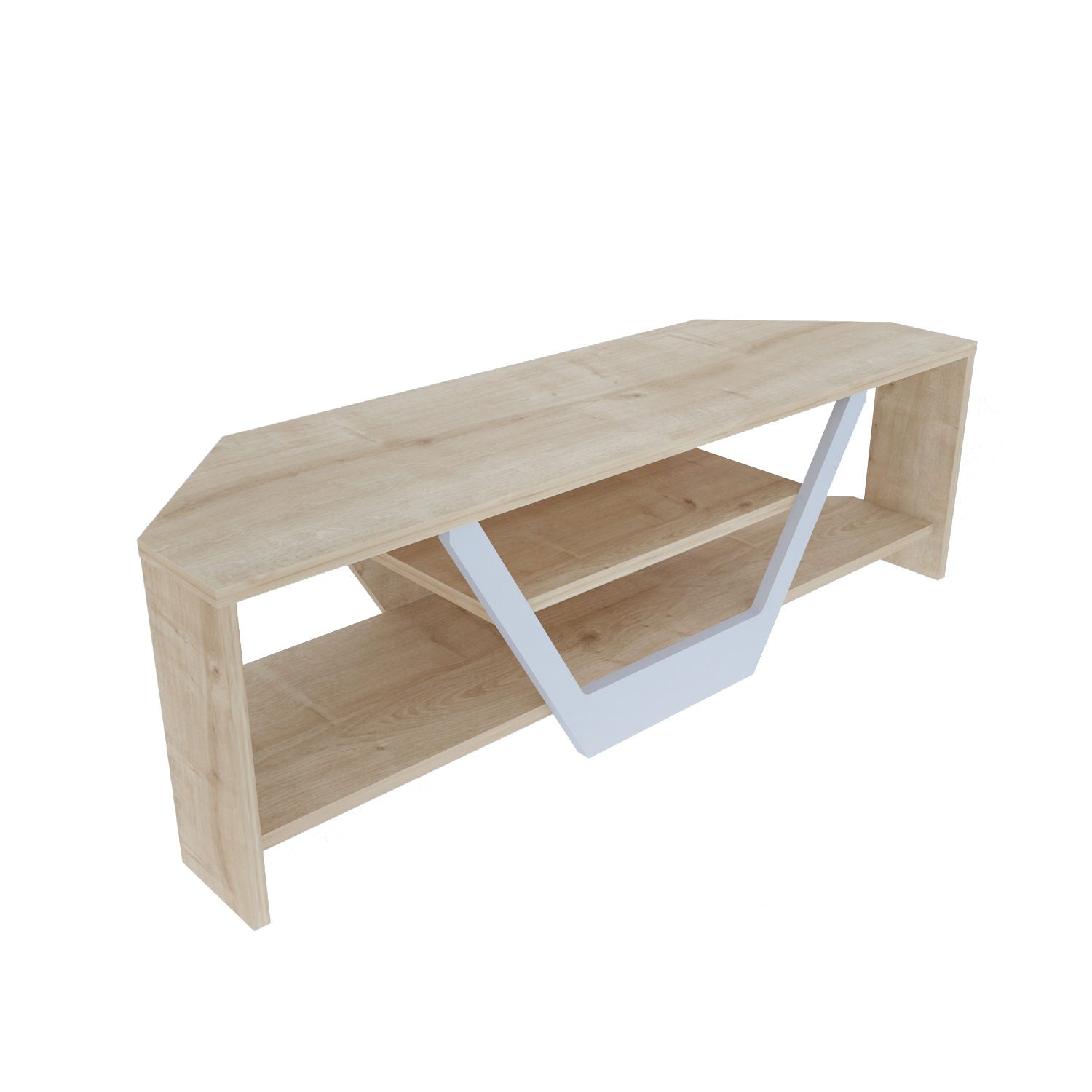 Suporte de TV escandinavo, branco e carvalho, 120 x 35 x 36,8 cm | Painel de partículas 100% revestido de melamina, 18 mm de espessura | Elegante e funcional para salas de estar modernas