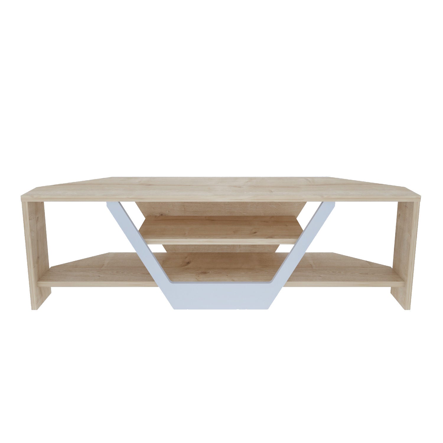 Suporte de TV escandinavo, branco e carvalho, 120 x 35 x 36,8 cm | Painel de partículas 100% revestido de melamina, 18 mm de espessura | Elegante e funcional para salas de estar modernas