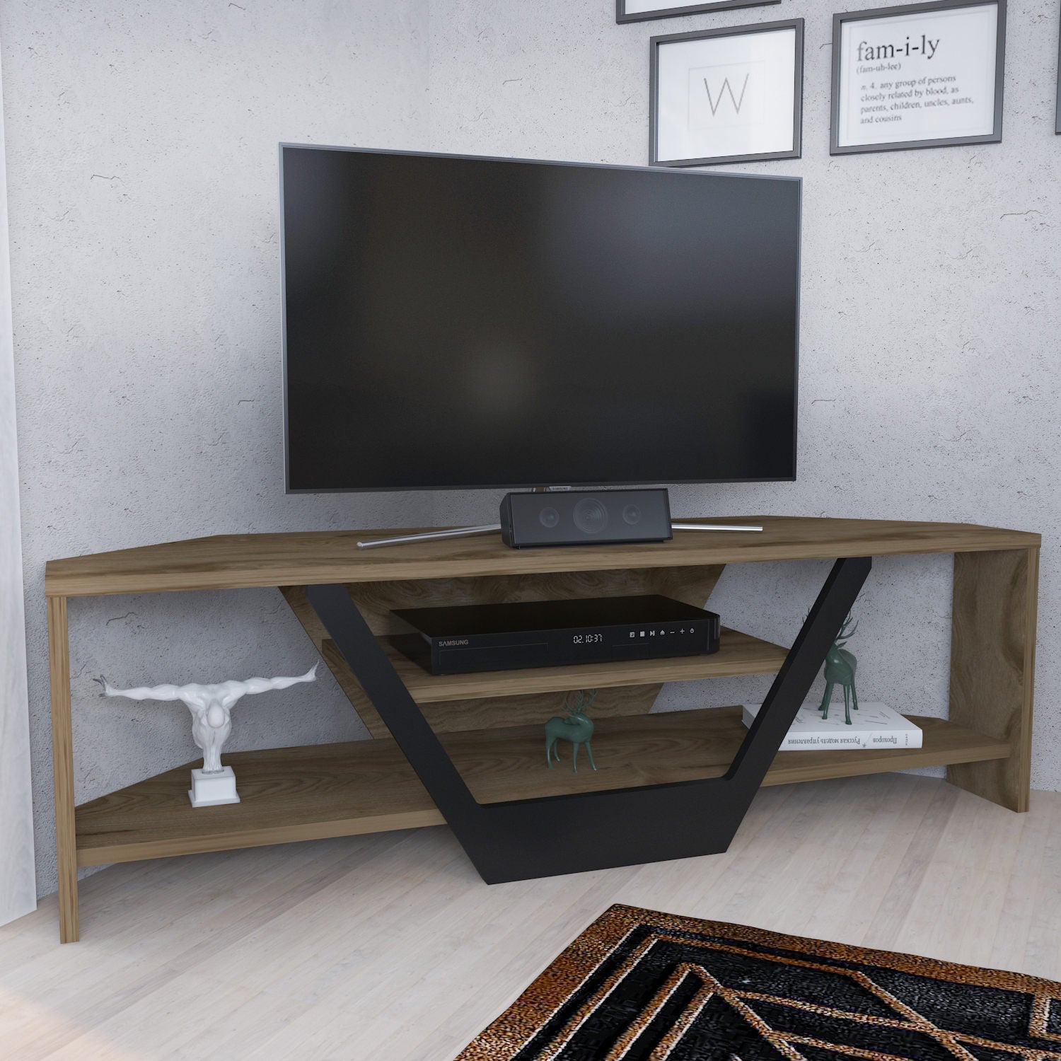 Suporte de TV elegante, carvalho oud e preto, 120 x 35 x 36,8 cm | Painel de partículas 100% revestido de melamina, 18 mm de espessura | Design moderno para salas de estar e espaços de entretenimento