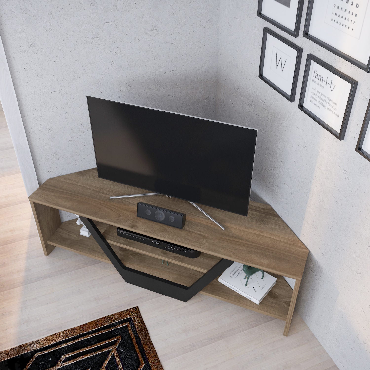 Suporte de TV elegante, nogueira e preto, 120 x 35 x 36,8 cm | Painel de partículas 100% revestido de melamina, 18 mm de espessura | Design moderno para salas de estar e espaços de entretenimento