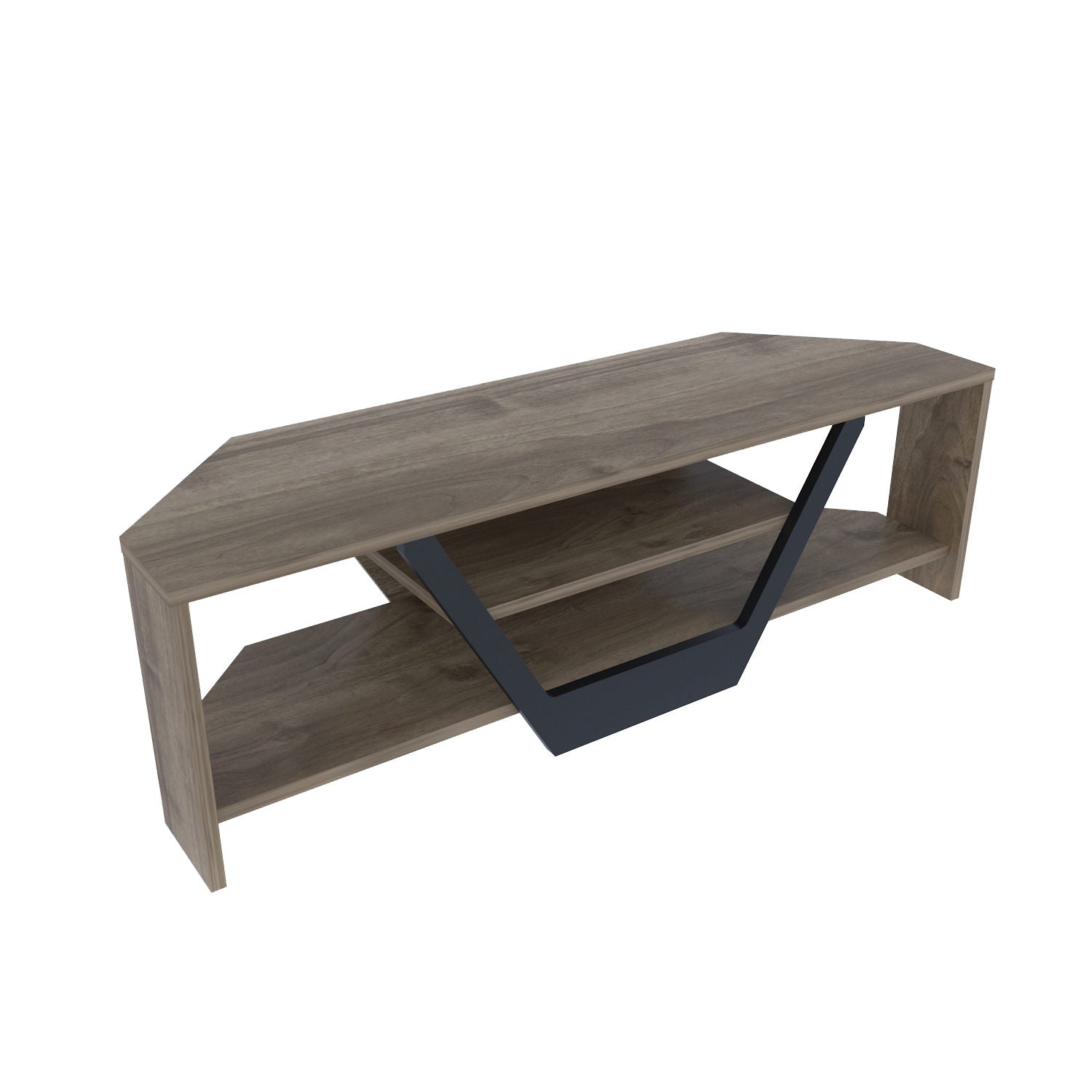 Suporte de TV elegante, nogueira e preto, 120 x 35 x 36,8 cm | Painel de partículas 100% revestido de melamina, 18 mm de espessura | Design moderno para salas de estar e espaços de entretenimento