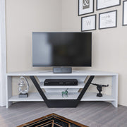 Suporte de TV elegante, 120 cm de largura, branco e preto, 100% aglomerado revestido em melamina, 18 mm de espessura | Design moderno para salas de estar e espaços de entretenimento