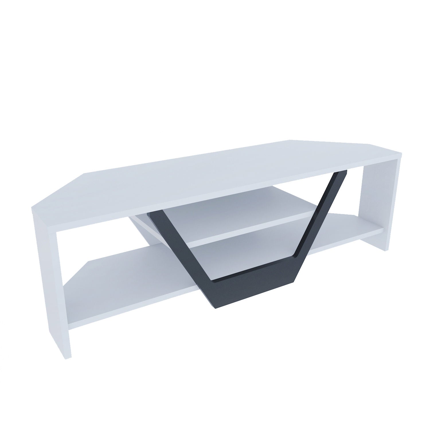 Suporte de TV elegante, 120 cm de largura, branco e preto, 100% aglomerado revestido em melamina, 18 mm de espessura | Design moderno para salas de estar e espaços de entretenimento