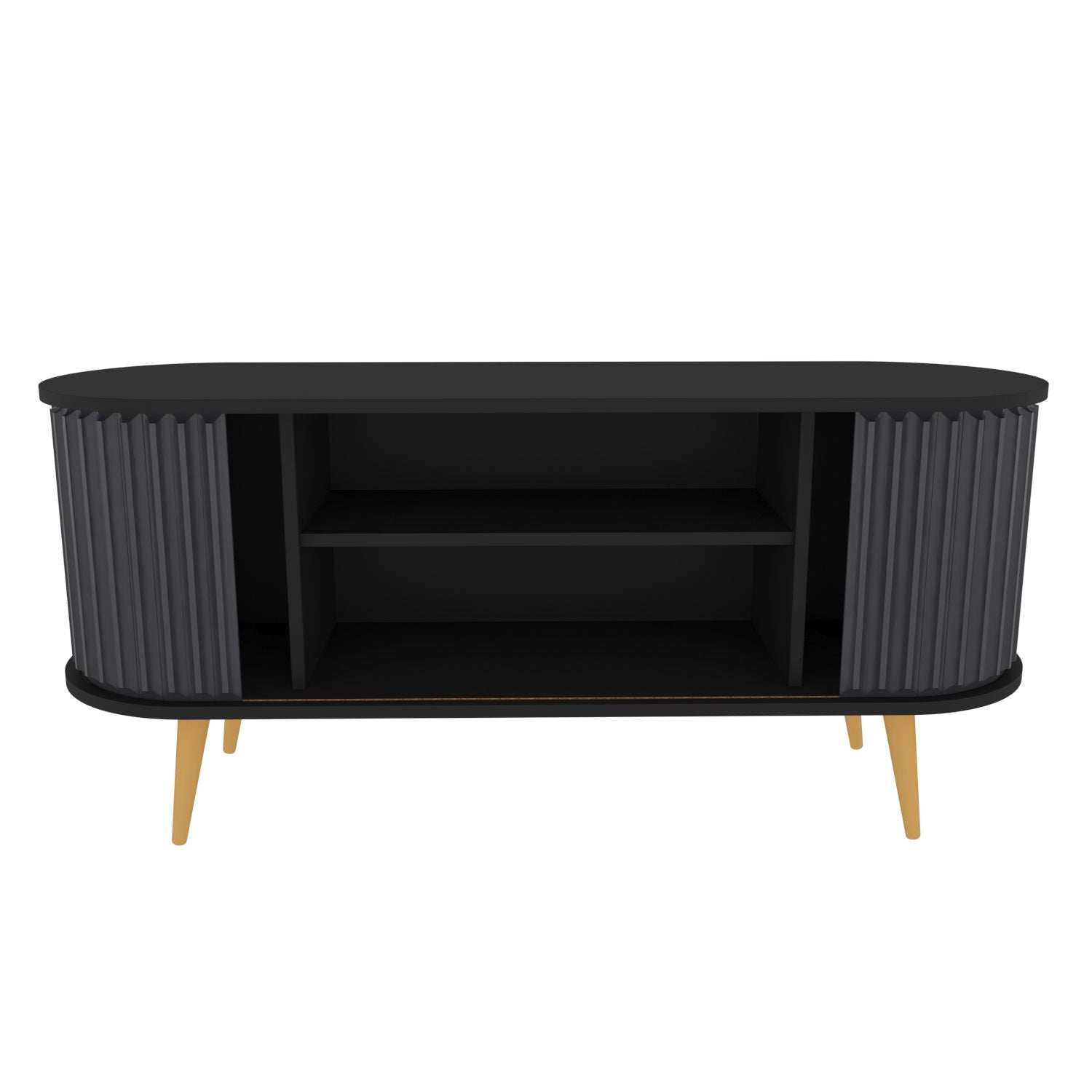 Suporte de TV elegante, preto e antracite, 140 x 43 x 64 cm | Painel de partículas 100% revestido de melamina, 18 mm de espessura | Design moderno para salas de estar e espaços de entretenimento