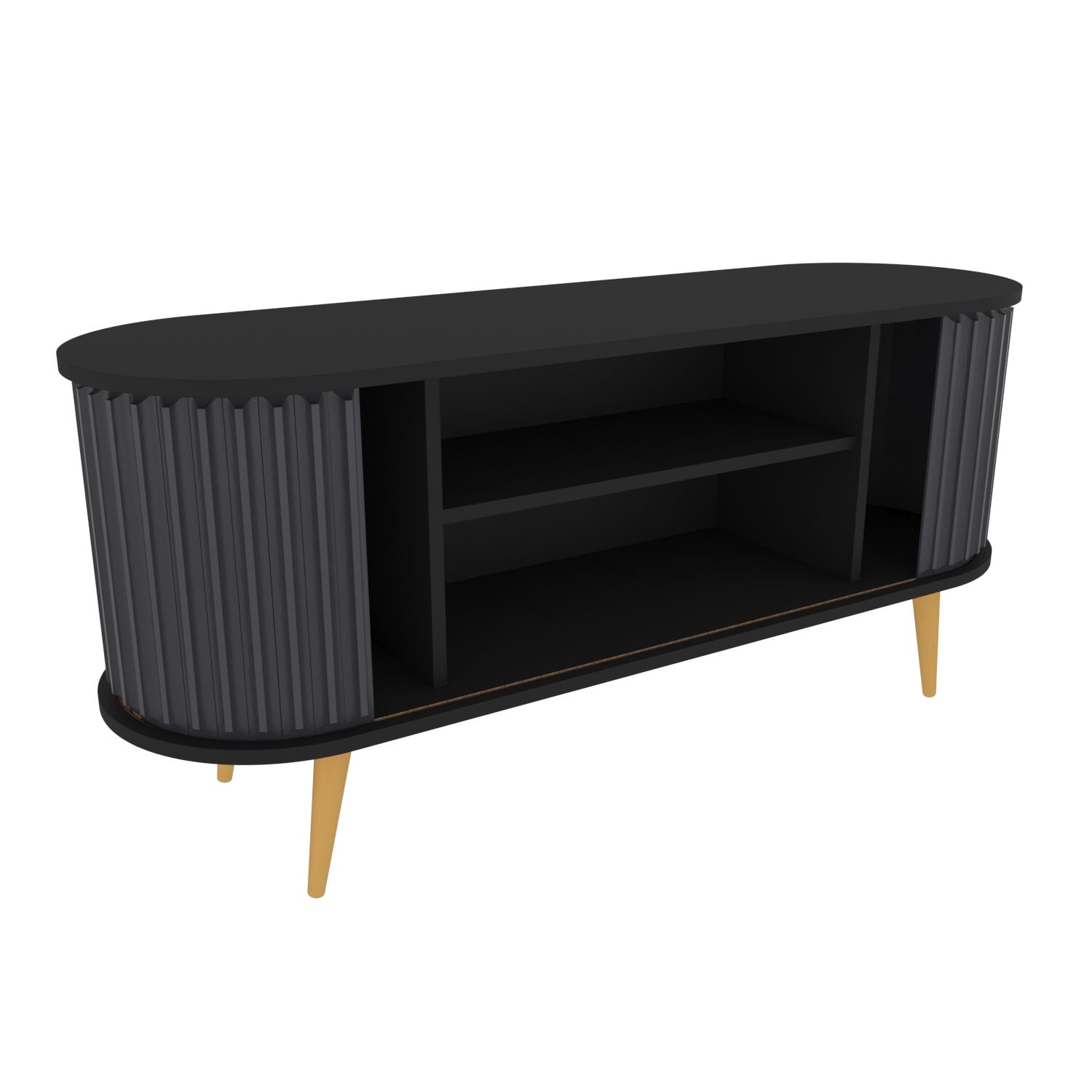 Suporte de TV elegante, preto e antracite, 140 x 43 x 64 cm | Painel de partículas 100% revestido de melamina, 18 mm de espessura | Design moderno para salas de estar e espaços de entretenimento
