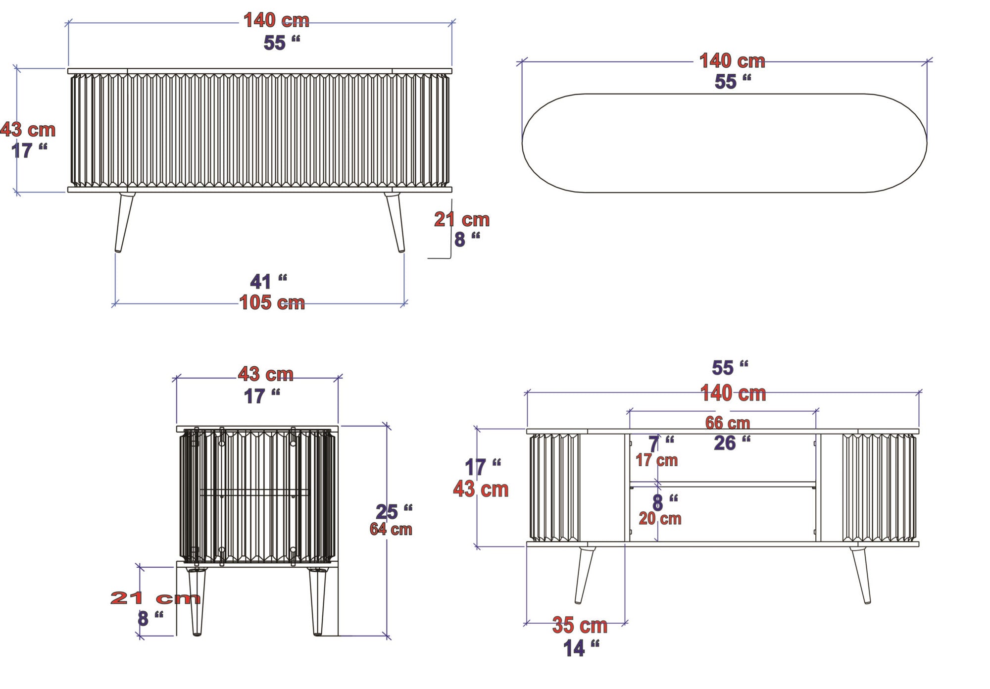 Suporte de TV moderno, carvalho oud e branco, 140 x 43 x 64 cm | Painel de partículas 100% revestido de melamina, 18 mm de espessura | Elegante e funcional para sala de estar