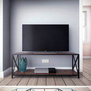 Suporte de TV industrial, nogueira e preto, 120 x 33 x 45,7 cm | Painel de partículas 100% revestido de melamina, 18 mm de espessura, estrutura de metal resistente | Design elegante e funcional