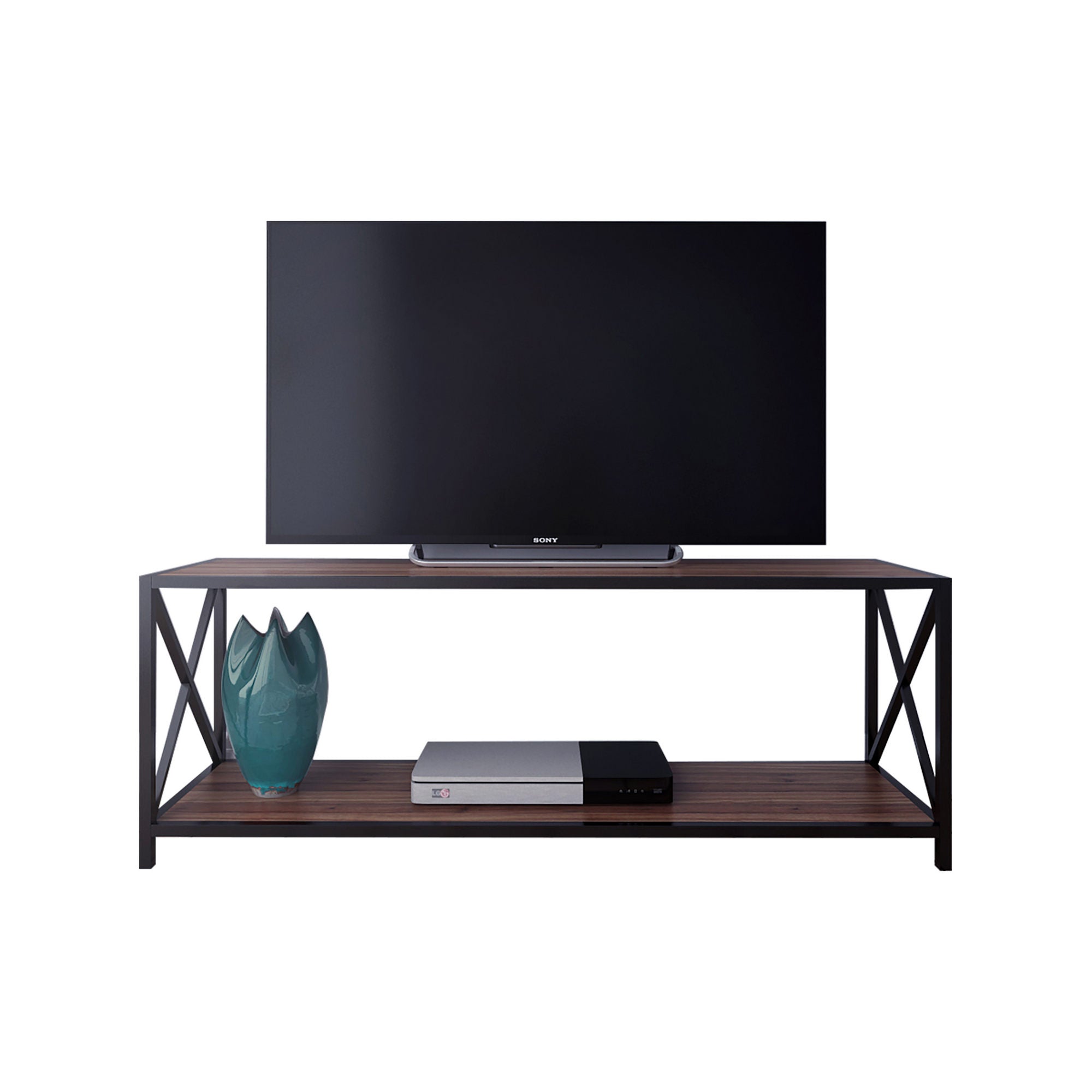 Suporte de TV industrial, nogueira e preto, 120 x 33 x 45,7 cm | Painel de partículas 100% revestido de melamina, 18 mm de espessura, estrutura de metal resistente | Design elegante e funcional