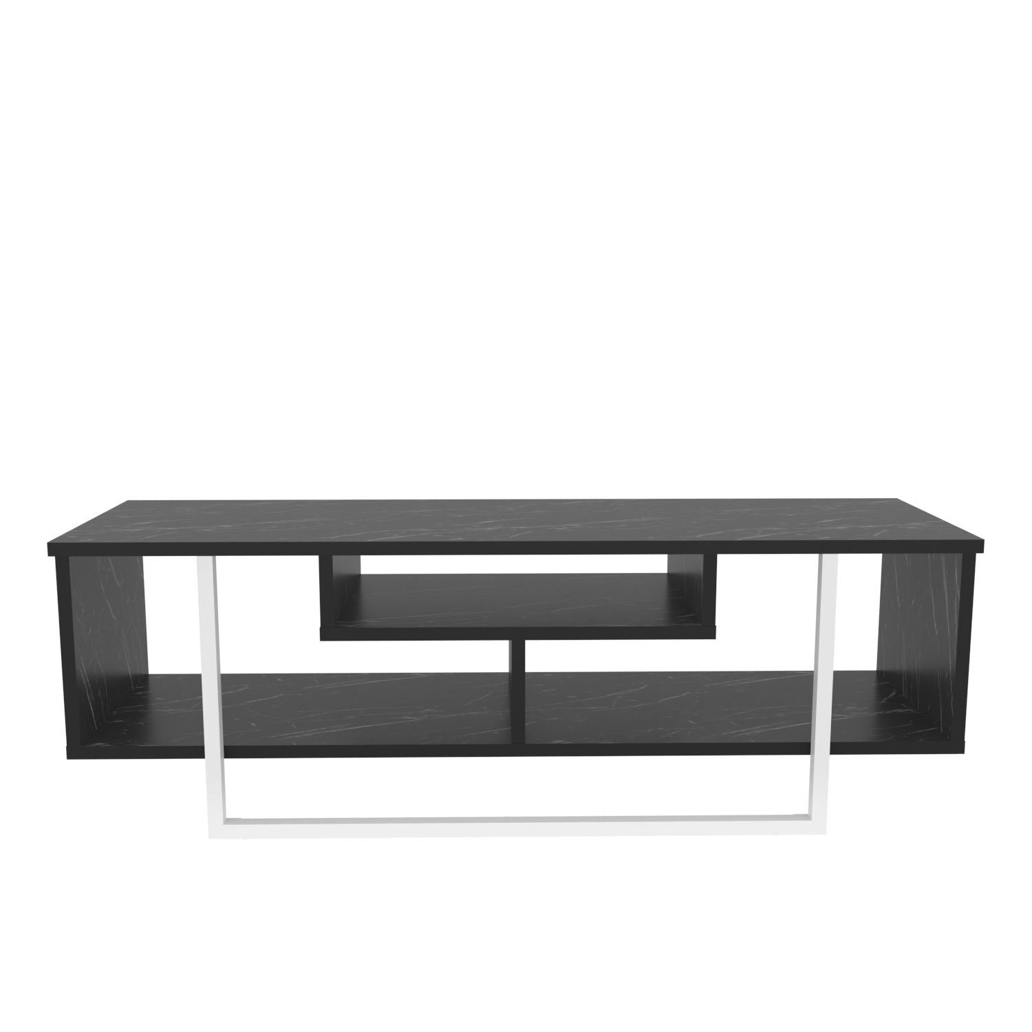 Suporte de TV elegante, preto e branco, 120 x 35,2 x 40,2 cm | Painel de partículas 100% revestido de melamina, 18 mm de espessura | Design moderno para salas de estar e espaços de entretenimento