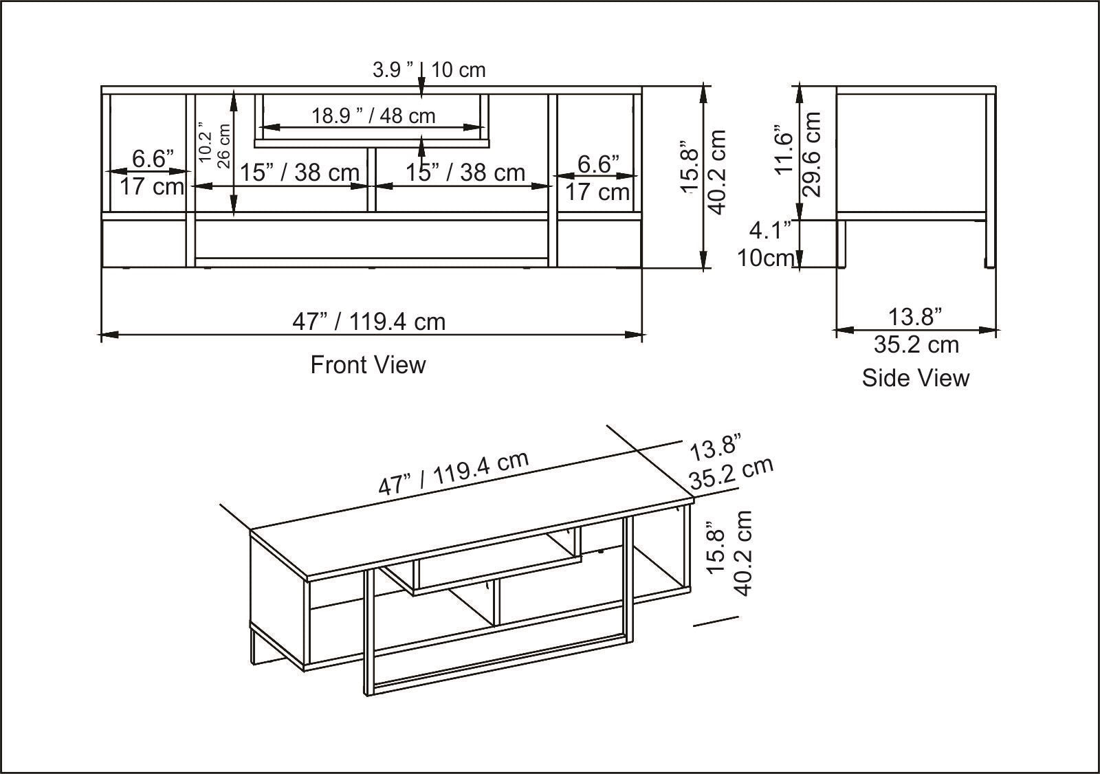 Suporte de TV elegante, preto e branco, 120 x 35,2 x 40,2 cm | Painel de partículas 100% revestido de melamina, 18 mm de espessura | Design moderno para salas de estar e espaços de entretenimento