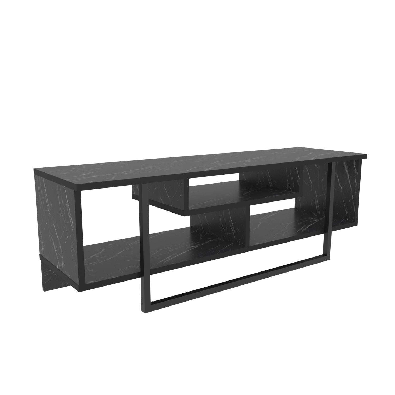 Suporte de TV elegante preto, 120 cm x 35,2 cm x 40,2 cm | Painel de partículas 100% revestido de melamina, 18 mm de espessura | Design moderno para salas de estar e espaços de entretenimento