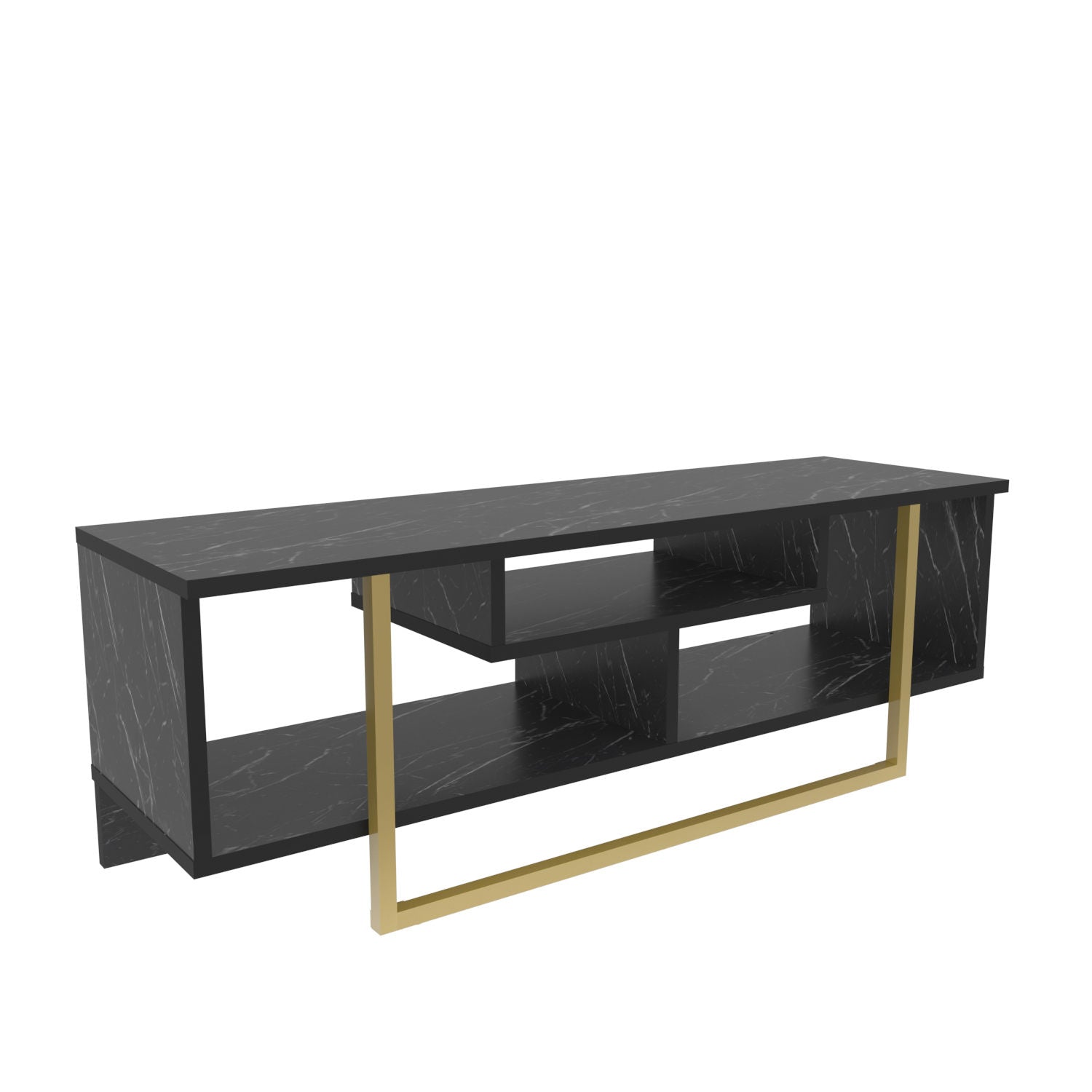Suporte de TV elegante, preto e dourado, 120 x 35,2 x 40,2 cm | Painel de partículas 100% revestido de melamina, 18 mm de espessura | Design moderno para salas de estar e espaços de entretenimento