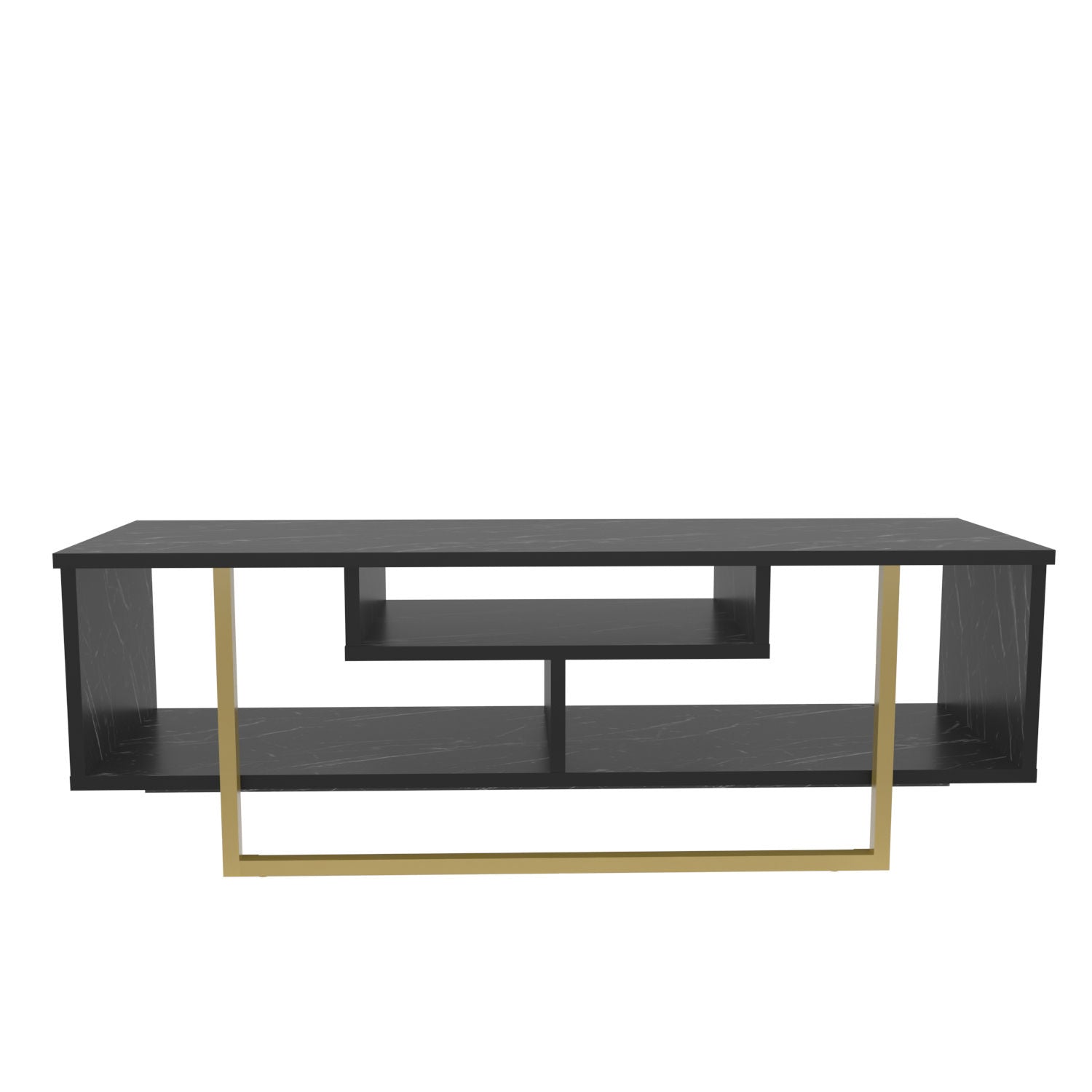 Suporte de TV elegante, preto e dourado, 120 x 35,2 x 40,2 cm | Painel de partículas 100% revestido de melamina, 18 mm de espessura | Design moderno para salas de estar e espaços de entretenimento