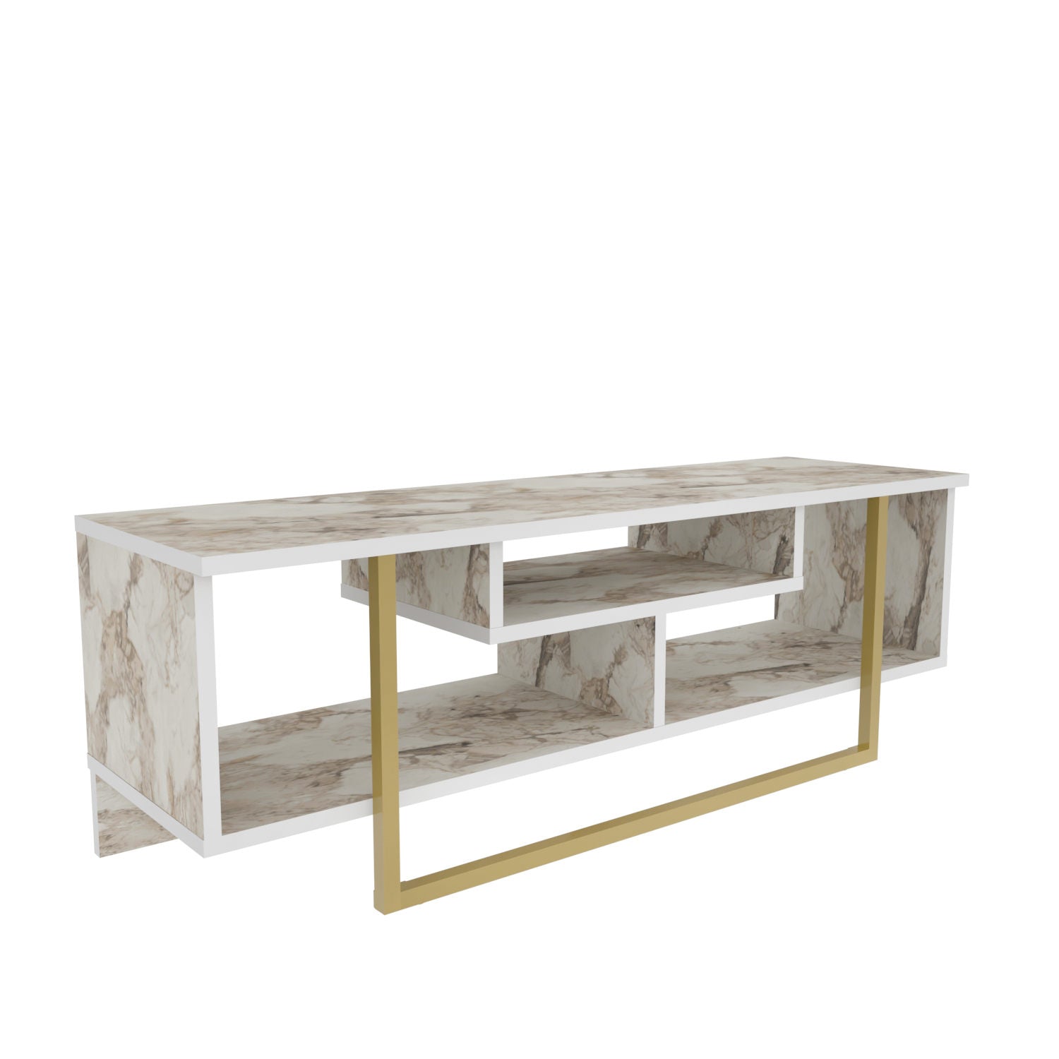 Suporte de TV Glamouroso, Branco e Dourado, 120 x 35,2 x 40,2 cm | Painel de partículas 100% revestido em melamina, 18 mm de espessura | Elegante e funcional para salas de estar modernas