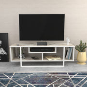 Suporte de TV elegante, branco, 120 cm x 35,2 cm x 40,2 cm | Painel de partículas 100% revestido de melamina, 18 mm de espessura | Design moderno para salas de estar e espaços de entretenimento