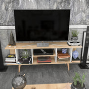 Suporte de TV elegante, safira e branco, 160 x 35 x 38,6 cm | Painel de partículas 100% revestido de melamina, 18 mm de espessura | Design moderno para salas de estar e espaços de entretenimento