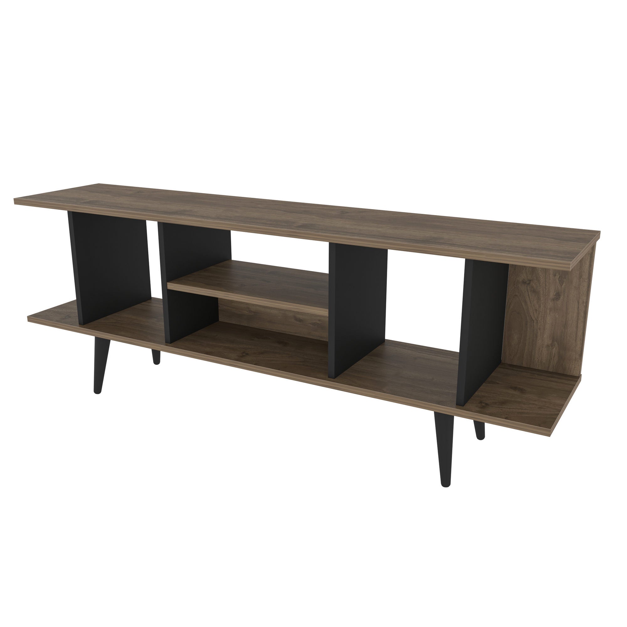 Suporte de TV elegante, nogueira e preto, 160 x 35 x 38,6 cm | Painel de partículas 100% revestido de melamina, 18 mm de espessura | Design moderno para salas de estar e espaços de entretenimento
