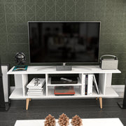 Suporte de TV moderno branco, 160 cm x 35 cm x 38,6 cm | Painel de partículas 100% revestido de melamina, 18 mm de espessura | Elegante e funcional para sala de estar