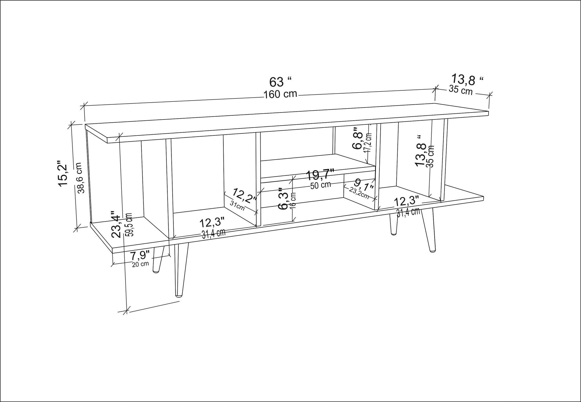 Suporte de TV moderno branco, 160 cm x 35 cm x 38,6 cm | Painel de partículas 100% revestido de melamina, 18 mm de espessura | Elegante e funcional para sala de estar