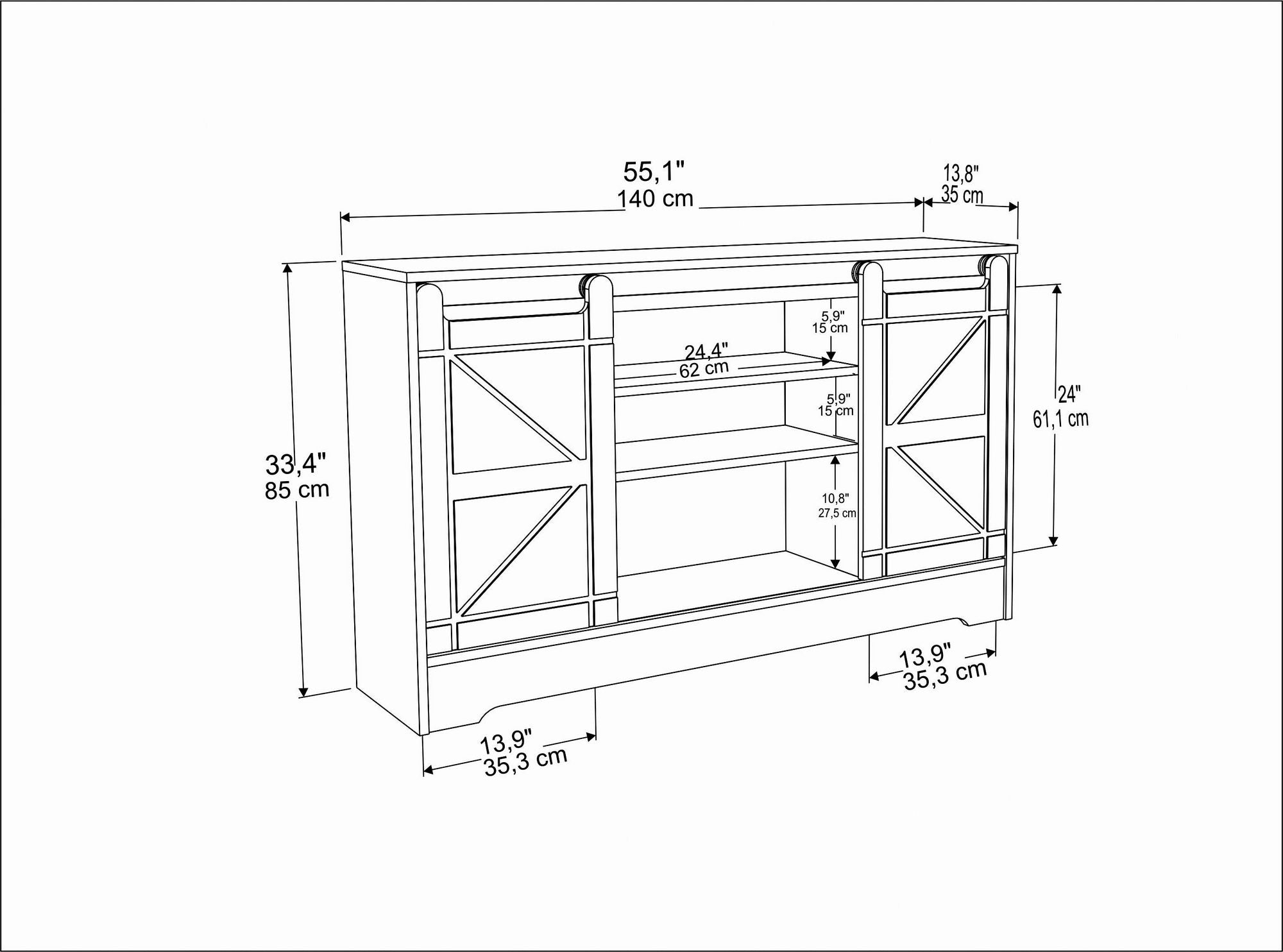 Suporte de TV tradicional, carvalho e branco, 140 x 35 x 85 cm | Painel de partículas 100% revestido de melamina, 18 mm de espessura | Design elegante para salas de estar e espaços de entretenimento