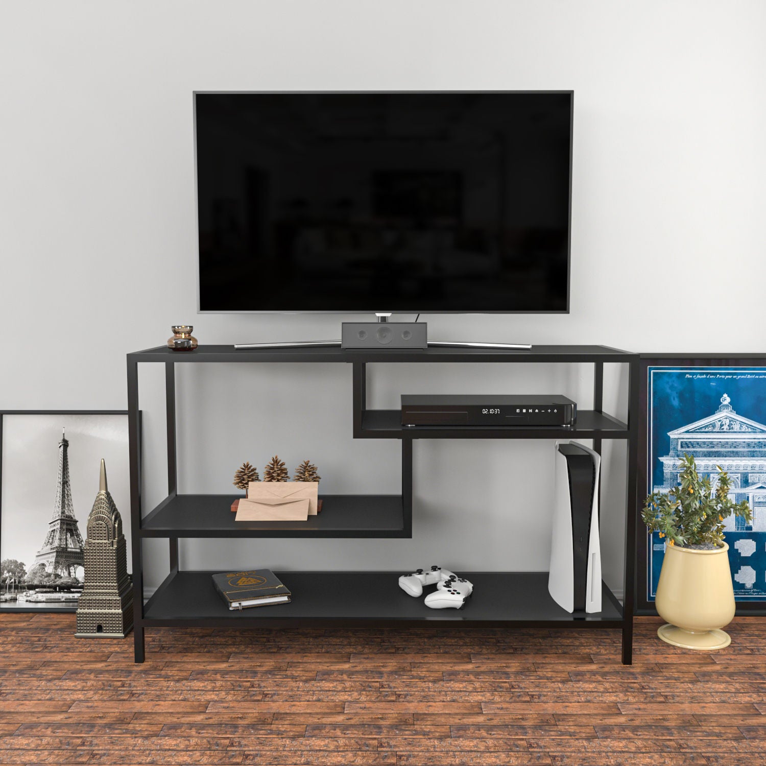 Suporte de TV industrial, 120 cm, antracite e preto | Painel de partículas 100% revestido em melamina, 18 mm de espessura, estrutura de metal | Elegante e durável para salas de estar modernas