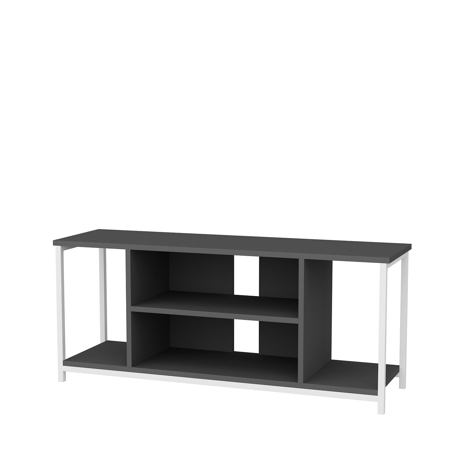 Móvel de TV elegante, 120 cm de largura, branco e antracite | Painel de partículas 100% revestido de melamina, 18 mm de espessura, estrutura de metal | Design moderno para sala de estar