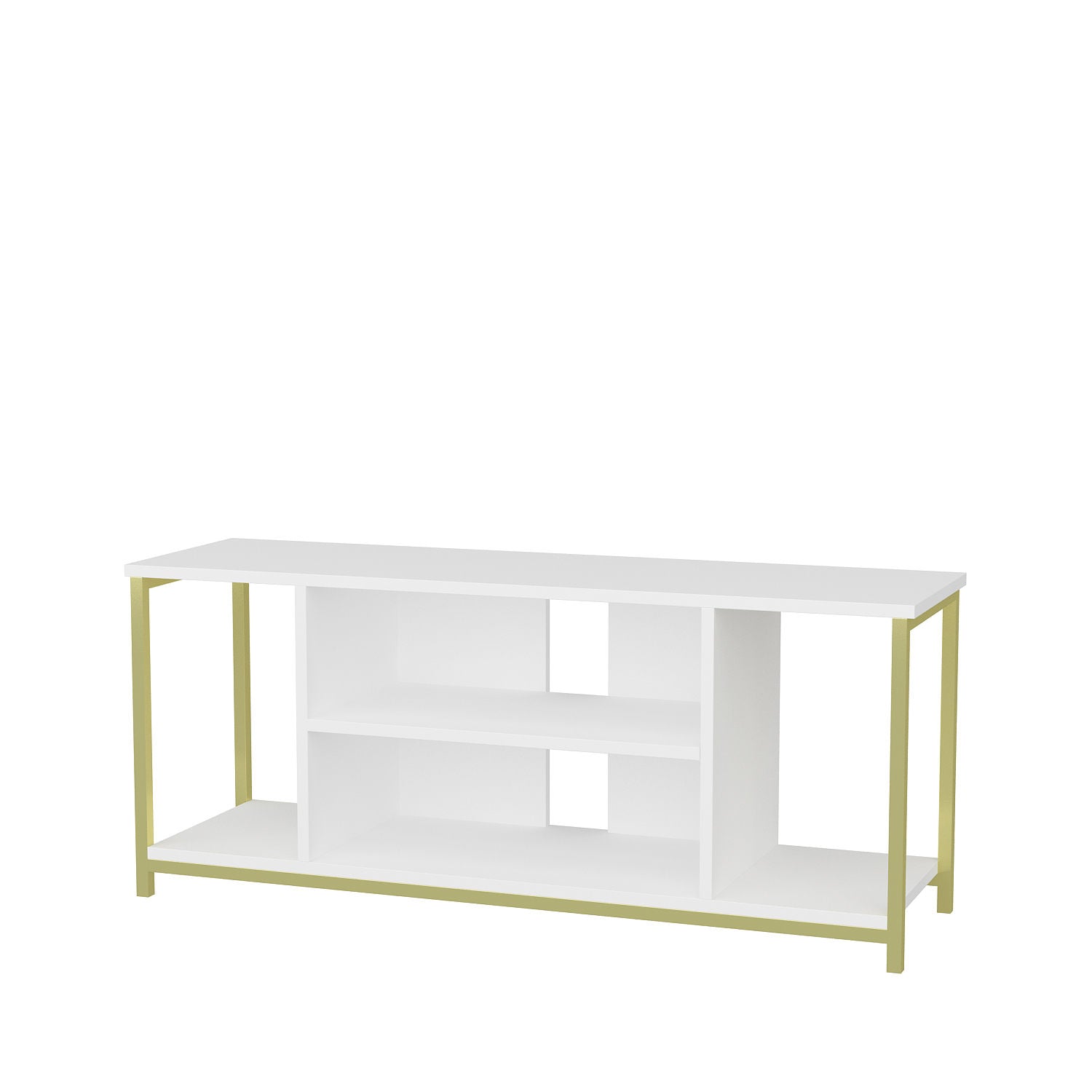 Móvel de TV Glam, Branco e Dourado, 120 x 35 x 50,8 cm | Painel de partículas 100% revestido em melamina, 18 mm de espessura, estrutura de metal resistente | Design elegante e funcional para salas de estar modernas