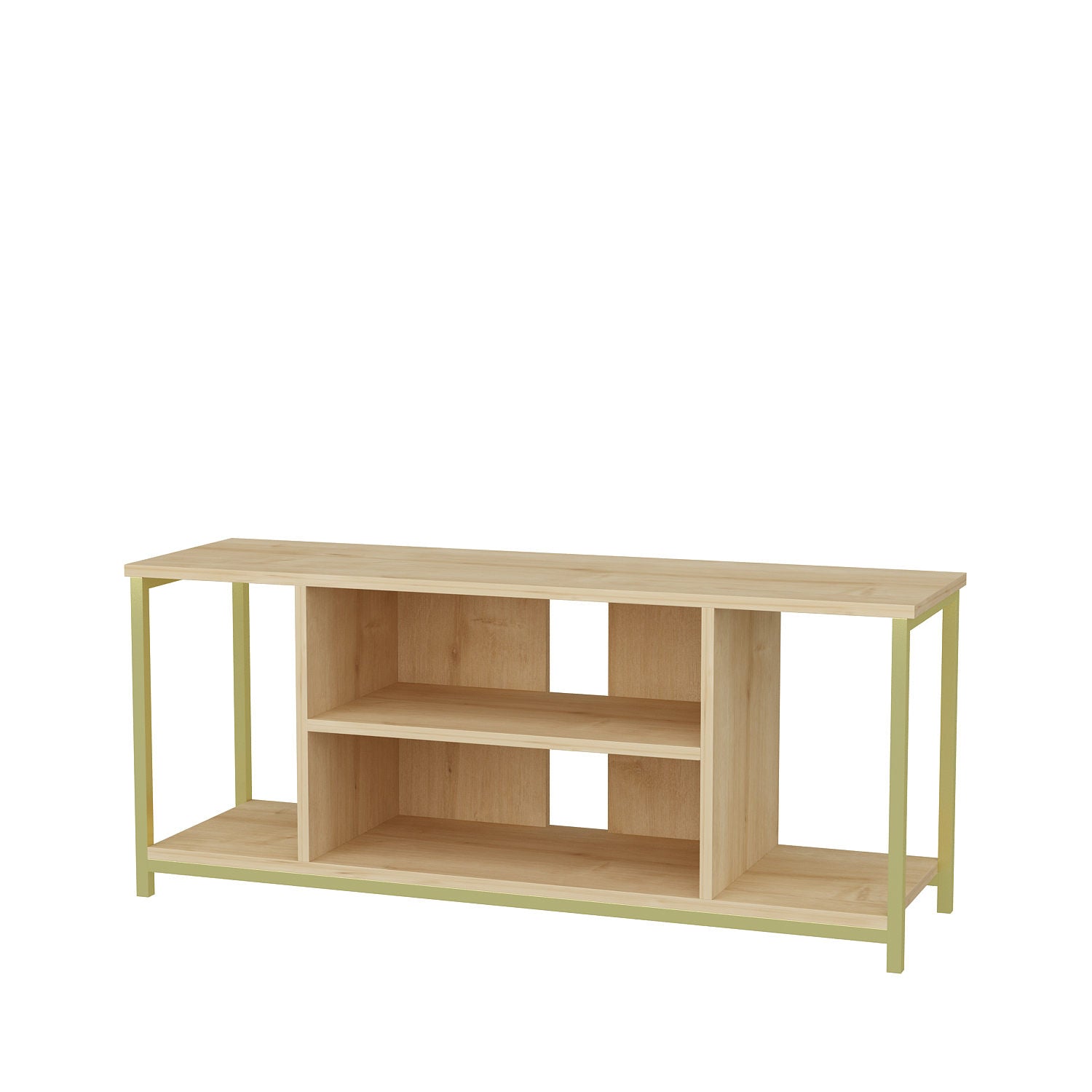 Móvel de TV Glamouroso, Dourado e Carvalho, 120 x 35 x 50,8 cm | Painel de partículas 100% revestido em melamina, 18 mm de espessura, estrutura de metal resistente | Design elegante e funcional para salas de estar modernas