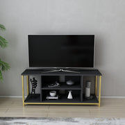 Móvel de TV Glamouroso, Antracite e Dourado, 120 x 35 x 50,8 cm | Painel de partículas 100% revestido em melamina, 18 mm de espessura, estrutura de metal resistente | Design elegante e funcional para salas de estar modernas